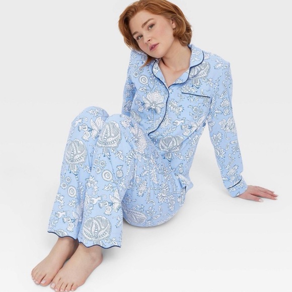 Women's Floral Vines Long Sleeves & Pants Pajama Set Blue  Roller Rabbit XXS nwt - Picture 2 of 4